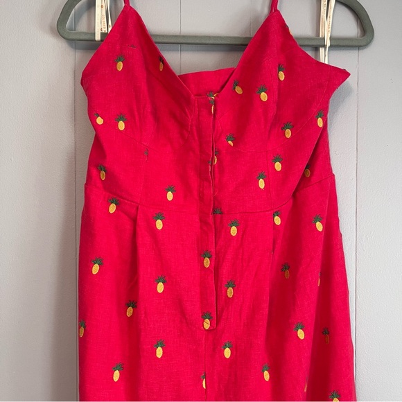 Farm Rio Embroidered Pineapples Red Jumpsuit size L linen blend halter top - Picture 4 of 16